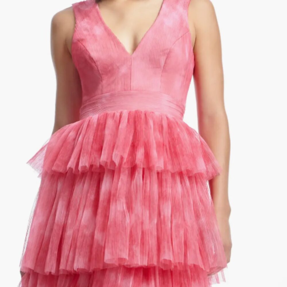 NWT Dress the Population Radhika Tiered Plisse Tulle Gown S MSRP 488